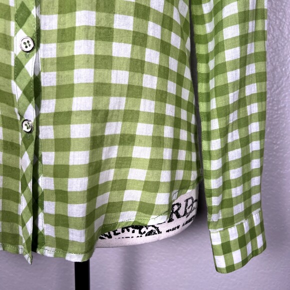 Olivia Moon Sz XS Button Up Long-Sleeve Shirt Green/White Checks 100% Cotton - Picture 6 of 12